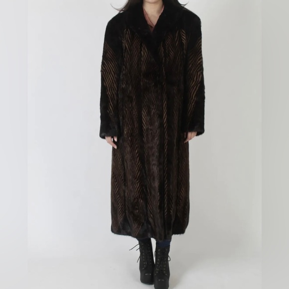 Vintage Full Length Two tone dark ranch Mink Coat Animal Print Striped Fur coat - Picture 4 of 11